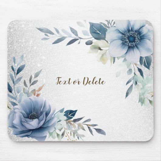 Dusty Blue Watercolor Blume Silver Elegante Mousepad (Vorne)