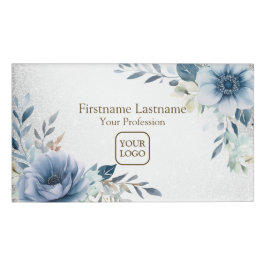 Dusty Blue Watercolor Blume Silver Elegante Namenschild