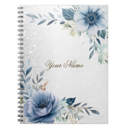 Dusty Blue Watercolor Blume Silver Elegante Notizblock