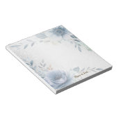 Dusty Blue Watercolor Blume Silver Elegante Notizblock (angewinkelt)
