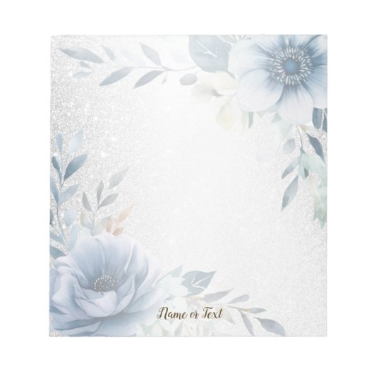 Dusty Blue Watercolor Blume Silver Elegante Notizblock (Vorderseite)