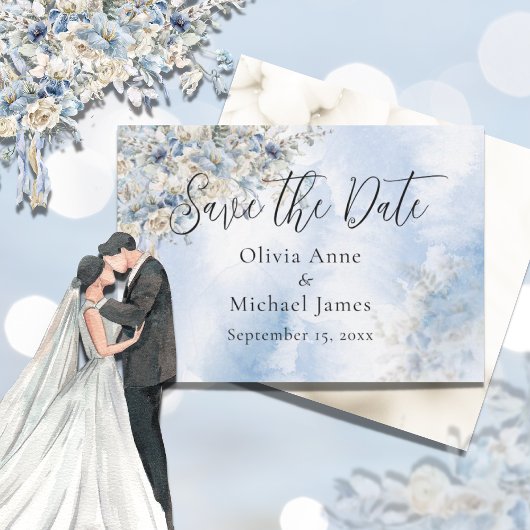 Dusty Blue Watercolor Blumenzettel Save The Date