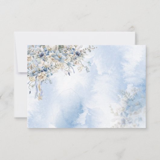 Dusty Blue Watercolor Blumenzettel Save The Date (Rückseite)