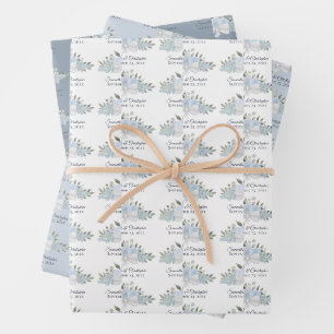 Dusty Blue Watercolor Boho Floral Bouquet Wedding Geschenkpapier Set