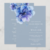 Dusty Blue Watercolor Botanical All in one Wedding Einladung (Vorne/Hinten)