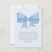 Dusty Blue Watercolor Bow Baby Dusche Dankeskarte (Rückseite)