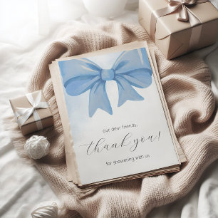 Dusty Blue Watercolor Bow Baby Dusche Dankeskarte