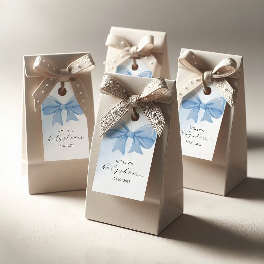 Dusty Blue Watercolor Bow Baby Dusche Geschenkanhänger