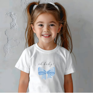 Dusty Blue Watercolor Bow Baby Dusche T-shirt