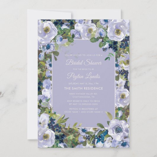 Dusty Blue Watercolor Brautparty Einladung (Vorderseite)