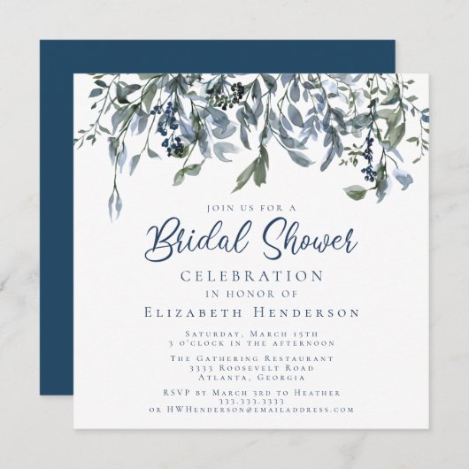 Dusty Blue Watercolor Brautparty Einladung (Vorne/Hinten)