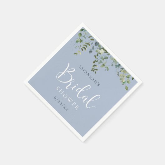 Dusty Blue Watercolor Brautparty Serviette (Ecke)