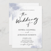 Dusty Blue Watercolor Calligraphy QR Code Wedding Einladung (Vorne/Hinten)