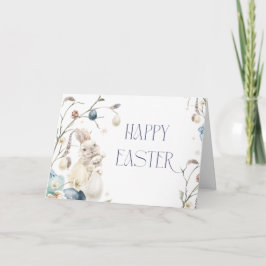 Dusty Blue Watercolor Easter Holiday Card Dankeskarte