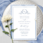 Dusty Blue, Watercolor Elegant Monogram Wedding Einladung