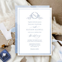 Dusty Blue, Watercolor Elegant Monogram Wedding