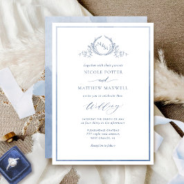 Dusty Blue, Watercolor Elegant Monogram Wedding Einladung