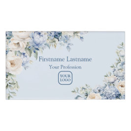 Dusty Blue Watercolor Elfenbeinfarben Blätter Rust Namenschild