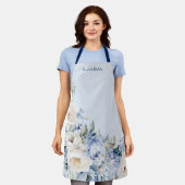 Dusty Blue Watercolor Elfenbeinfarben Blätter Rust Schürze (Getragen)