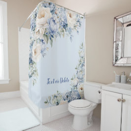 Dusty Blue Watercolor Elfenbeinfarbene Blume Blätt Duschvorhang