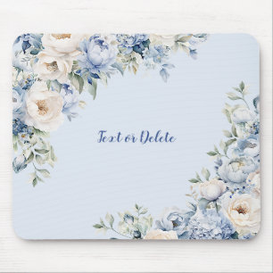 Dusty Blue Watercolor Elfenbeinfarbene Blume Blätt Mousepad
