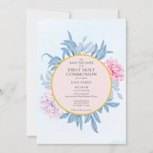Dusty Blue Watercolor Erstkommunion Save The Date