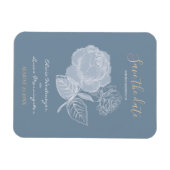 Dusty Blue Watercolor Etched Rose Save the Date Magnet (Horizontal)