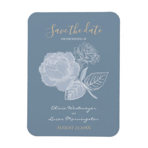 Dusty Blue Watercolor Etched Rose Save the Date Magnet