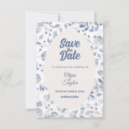 Dusty Blue Watercolor Flora Save The Date Card
