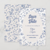 Dusty Blue Watercolor Flora Save The Date Card (Vorne/Hinten)