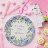 Dusty Blue Watercolor Floral 70. Geburtstag Pappteller (Party)
