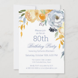 Dusty Blue Watercolor Floral 80th Birthday Party  Einladung