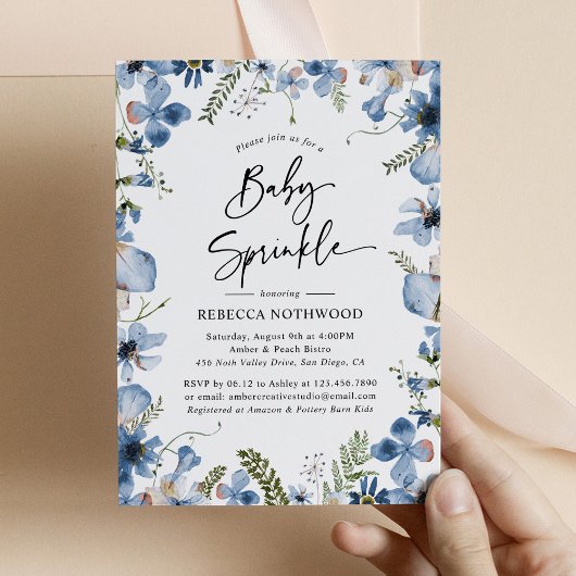Dusty Blue Watercolor Floral Baby Sprinkle Einladung