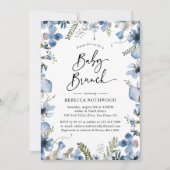 Dusty Blue Watercolor Floral Blue Baby Brunch Einladung (Vorderseite)