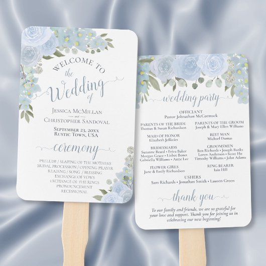 Dusty Blue Watercolor Floral Boho Wedding Program Fächer
