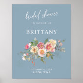 Dusty Blue Watercolor Floral Brautparty Willkommen Poster (Vorne)