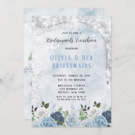 Dusty Blue Watercolor Floral Bridesmaids Luncheon Einladung