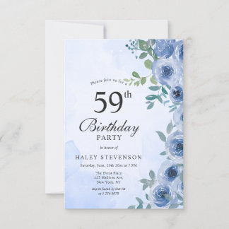 Dusty Blue Watercolor Floral Chic 59. Geburtstag i Einladung