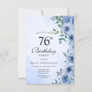 Dusty Blue Watercolor Floral Chic 76. Geburtstag i Einladung