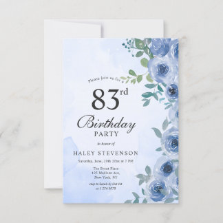 Dusty Blue Watercolor Floral Chic 83. Geburtstag Einladung