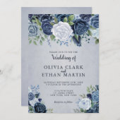 Dusty Blue Watercolor Floral Einladung (Vorne/Hinten)