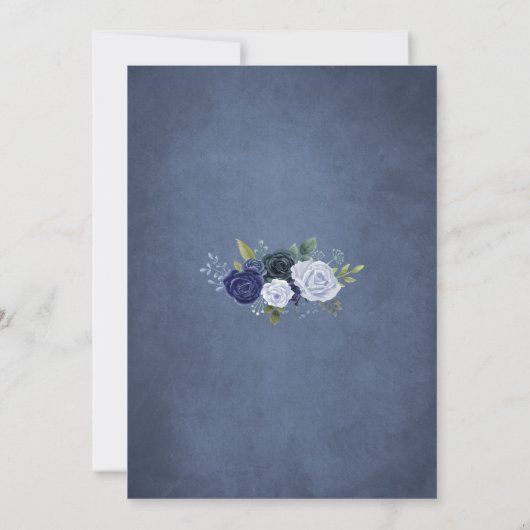 Dusty Blue Watercolor Floral Einladung (Rückseite)