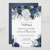 Dusty Blue Watercolor Floral Einladung (Vorne/Hinten)