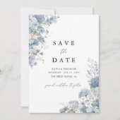 Dusty Blue Watercolor Floral Elegant Save The Date (Vorderseite)