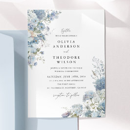 Dusty Blue Watercolor Floral Elegant Wedding Einladung