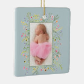 Dusty Blue Watercolor Floral Frame Foto Keramikornament (Rechts)