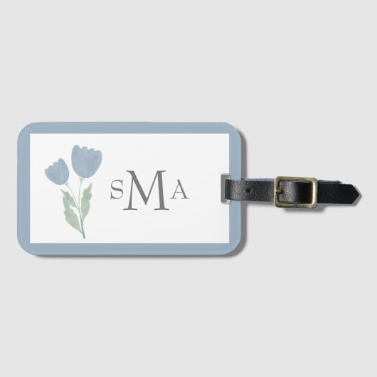 Dusty Blue Watercolor Floral Gepäckanhänger (Vorderseite (Horizontal))