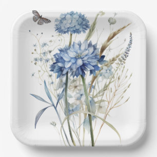 Dusty Blue Watercolor Floral Pappteller