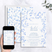 Dusty Blue Watercolor Floral Script Brautparty Einladung