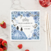 Dusty Blue Watercolor Floral Twin Quinceañera Serviette (Beispiel)